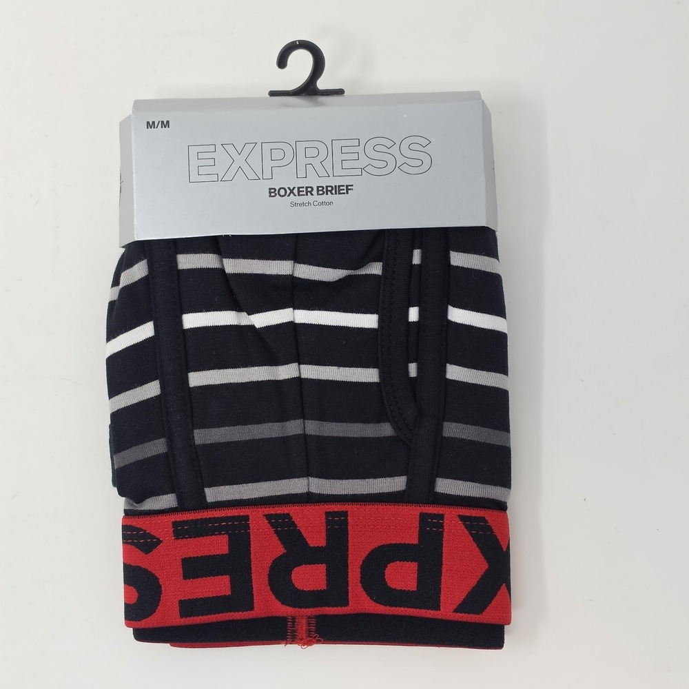NWT EXPRESS Men's Stretch Cotton Boxer Brief Underwear Logo Waist ~ M Medium